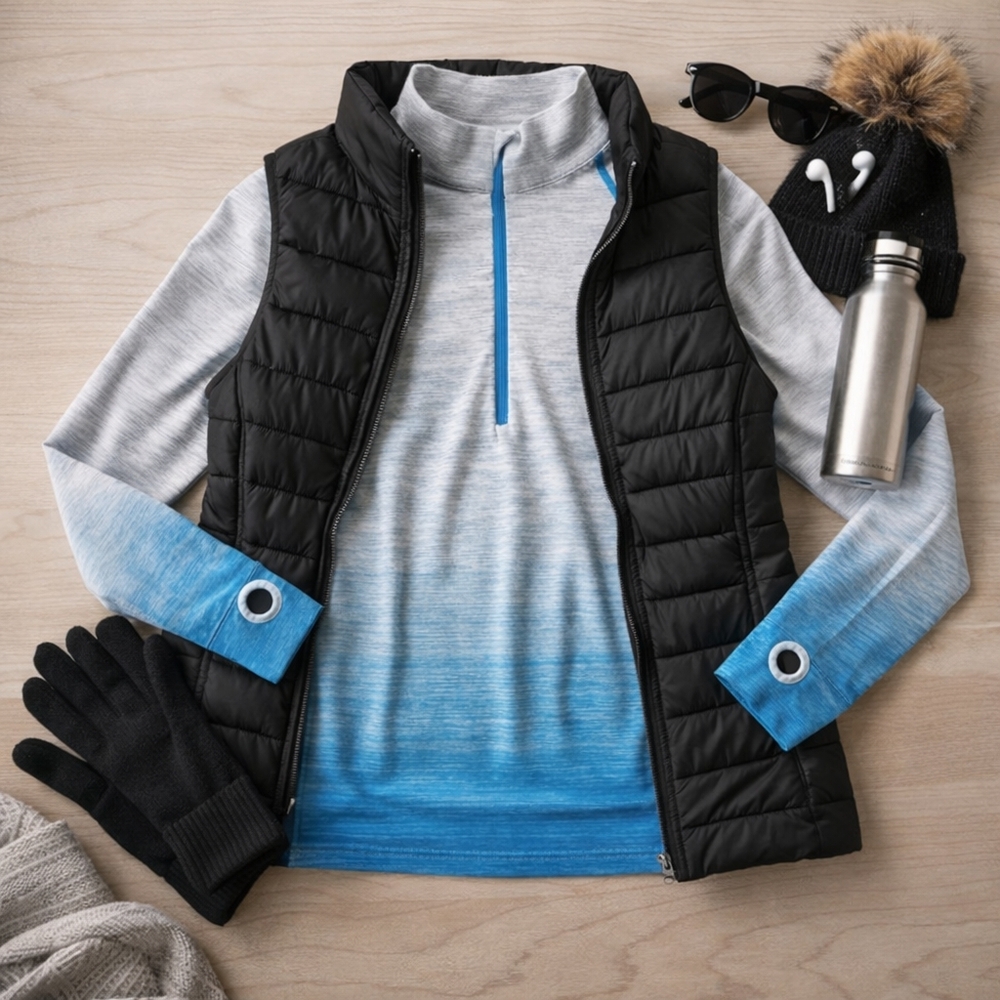 Yummie Lindsay Ombre Half Zip Top L/XL – Thumbholes Travel Athleisure Layer